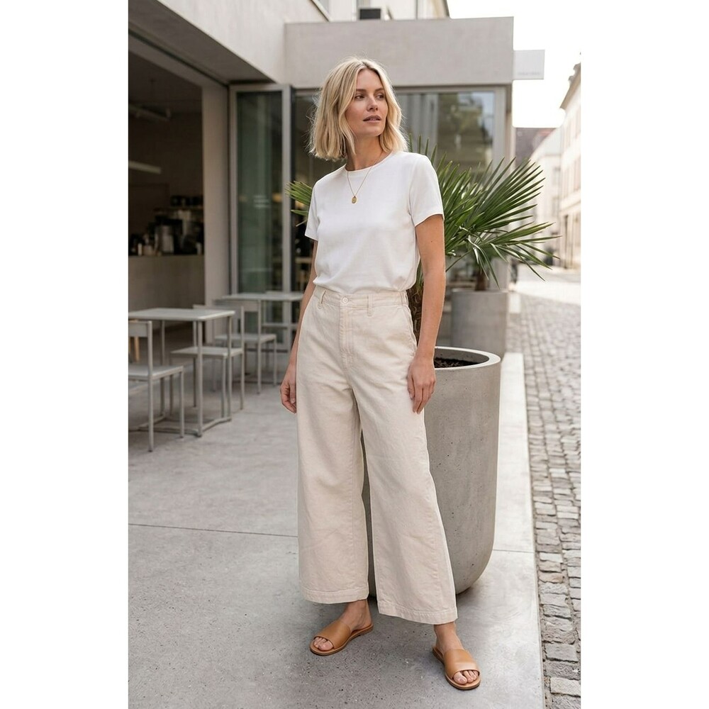 ROUCHA sz. B Medium Proust Pants Wide Leg Ecru Cream Casual Minimalist Cotton
